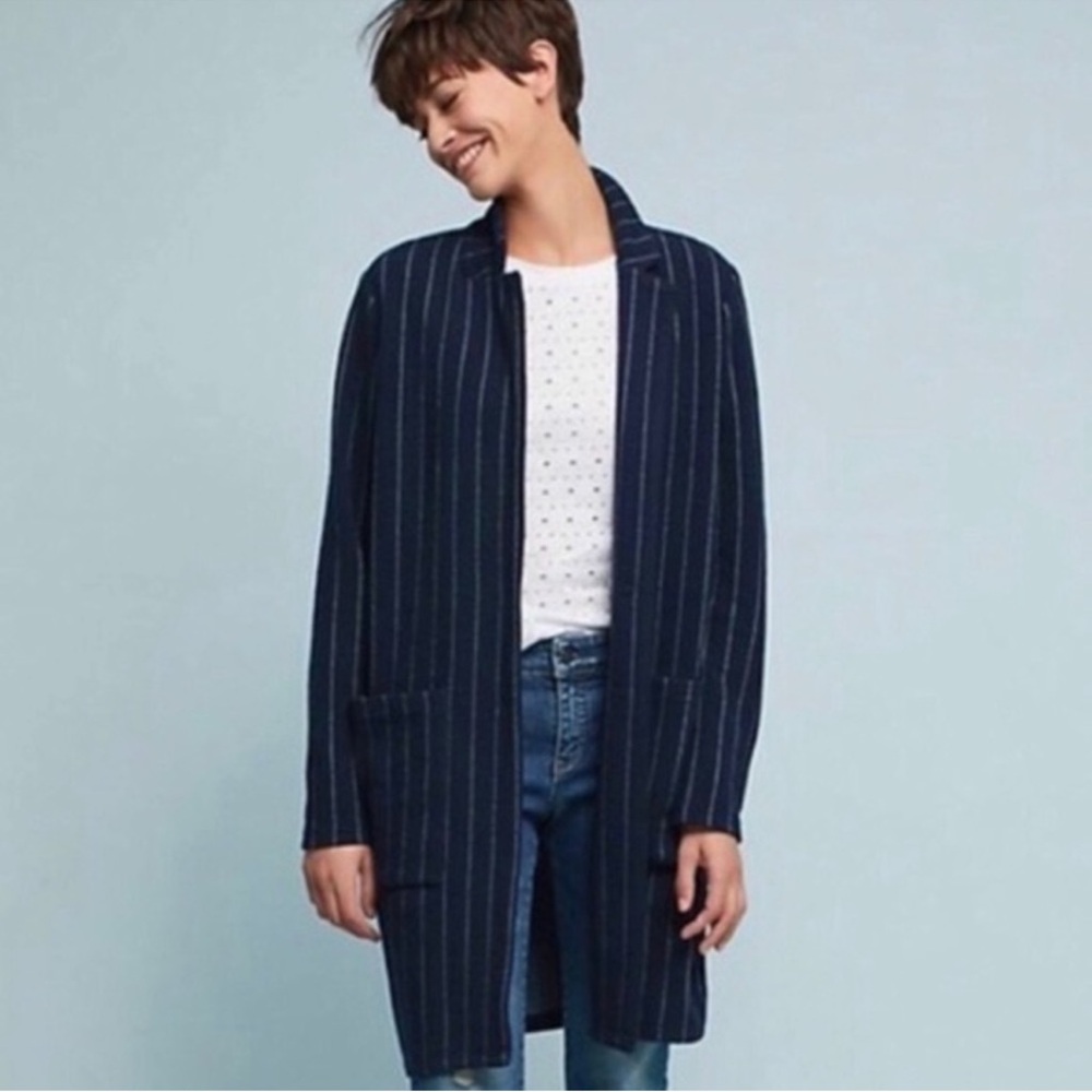 Anthropologie Navy Striped Women's Coat